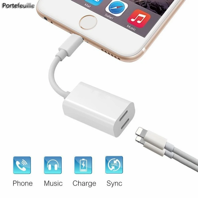 La nuestra Variedad Deformar Portefeulle para iPhone 7 adaptador divisor Dual auriculares Audio carga  AUX Cable adaptador para iPhone 8 Plus de Apple X 10 6 iOS  10,3|portefeuille|portefeuille d - AliExpress