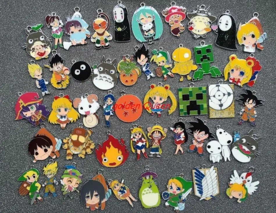 50pcs mixs Cartoon Japanese anime Metal Charm Key chain necklace