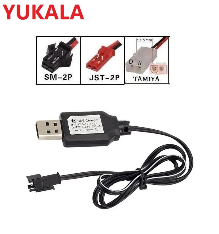 YUKALA 3,6 V 4,8 V 6,0 V 7,2 V 9,6 V Ni-CD/Ni-mh аккумуляторная батарея USB зарядное устройство/USB зарядный кабель с SM/JST/TAMIYA штекер 2 шт