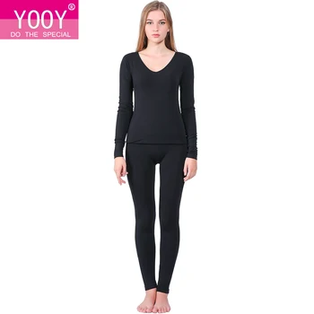 

2018 Thermal Underwear Women Winter Long Sleeve V-Neck Bamboo Fiber Stretch Thermo Underwear Sets Female Warm Long Johns HI-Q