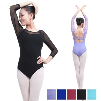 

Adult Girls Sexy Dancewear Dance Clothes 3/4Sleeve Pale Blue Women Dance Ballet Loetard With Mesh ML6036