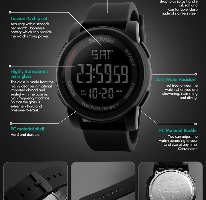 SKMEI Лидирующий бренд Мужские часы повседневные светодиодный цифровые часы мужские наручные часы водонепроницаемые спортивные часы Relogio Masculino 1257