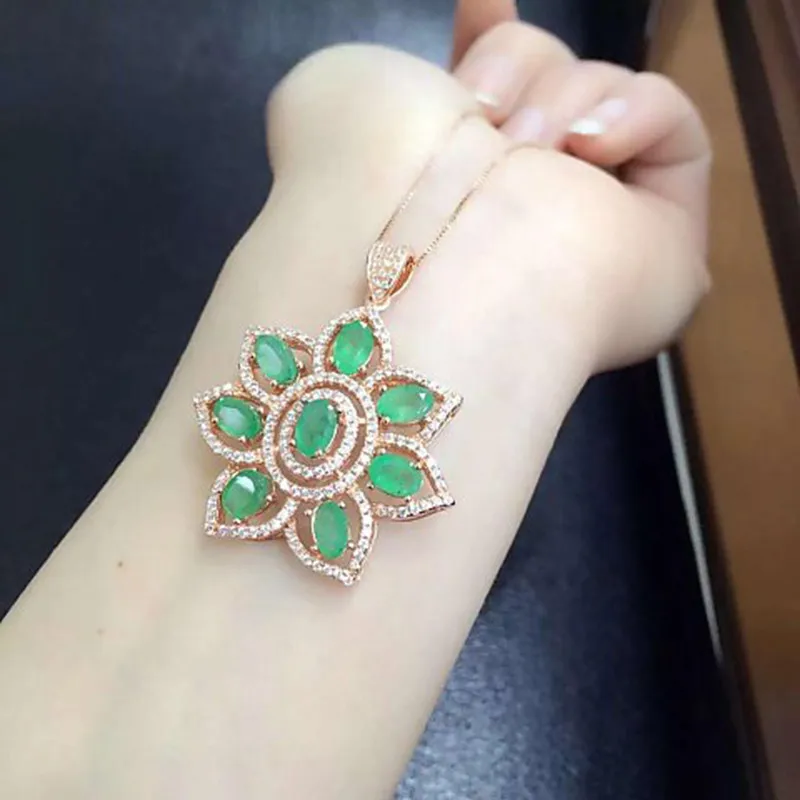 Ожерелье QI xuan_trendy jewelry_colombian зеленый каменный цветок necklaces_rose золото Цвет кулон necklaces_factory непосредственно продаж