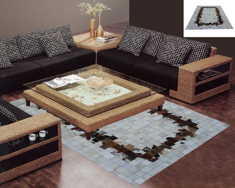 Fashionable art carpet 100% natural genuine cowhide leather silk rug | Дом и сад