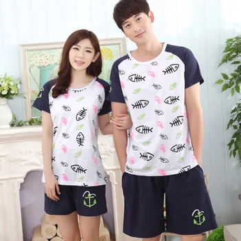 

Brand Summer Couples Sleepwear Women Pajamas Pijama hombre Masculino Lovers Cotton Pajama Sets Pyjamas Men's Pajamas Home Suits