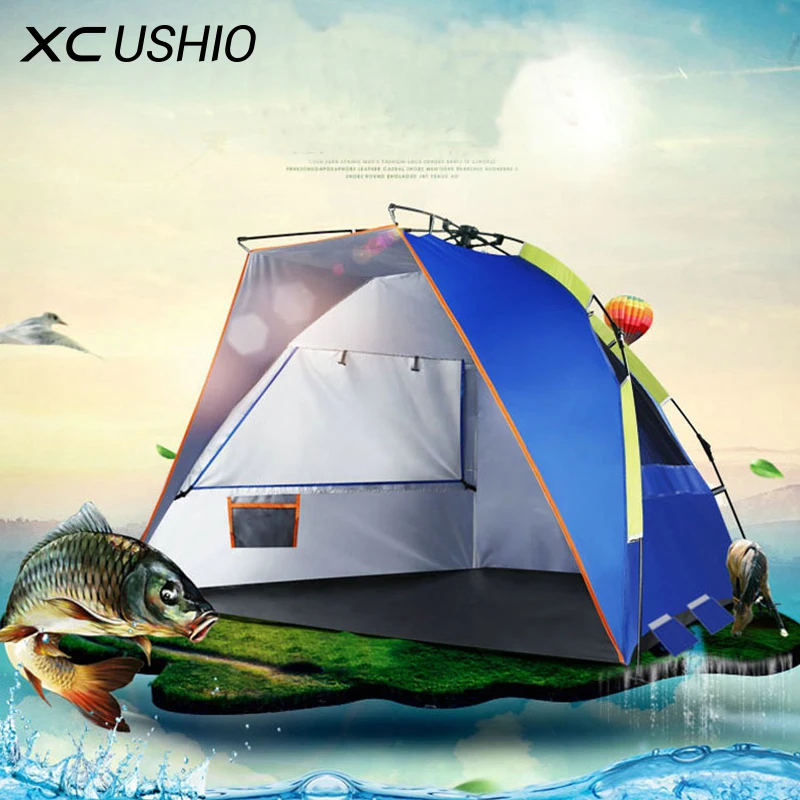 

XC USHIO 2-4 Person Camping Tent Quick Automatic Opening Waterproof UV Protection Beach Tent Sunshade Awning for Fishing Picnic