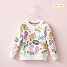 Y31154536 Retail 2017 Autumn Korea Baby Girl Top Print Animals Horse Fashion Girl Tee Kids Pullover