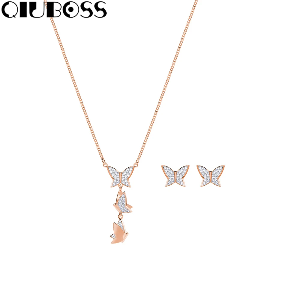 

QIUBOSS LILIA-Romantic Butterfly Necklace Earring Set - Hundred Matching 5382365
