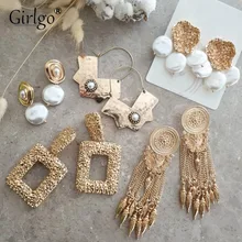 Женские Висячие серьги-капли с искусственным жемчугом и металлическим цветком для девушек ZA, Висячие массивные серьги с бахромой в стиле панк, подарок на свадьбу