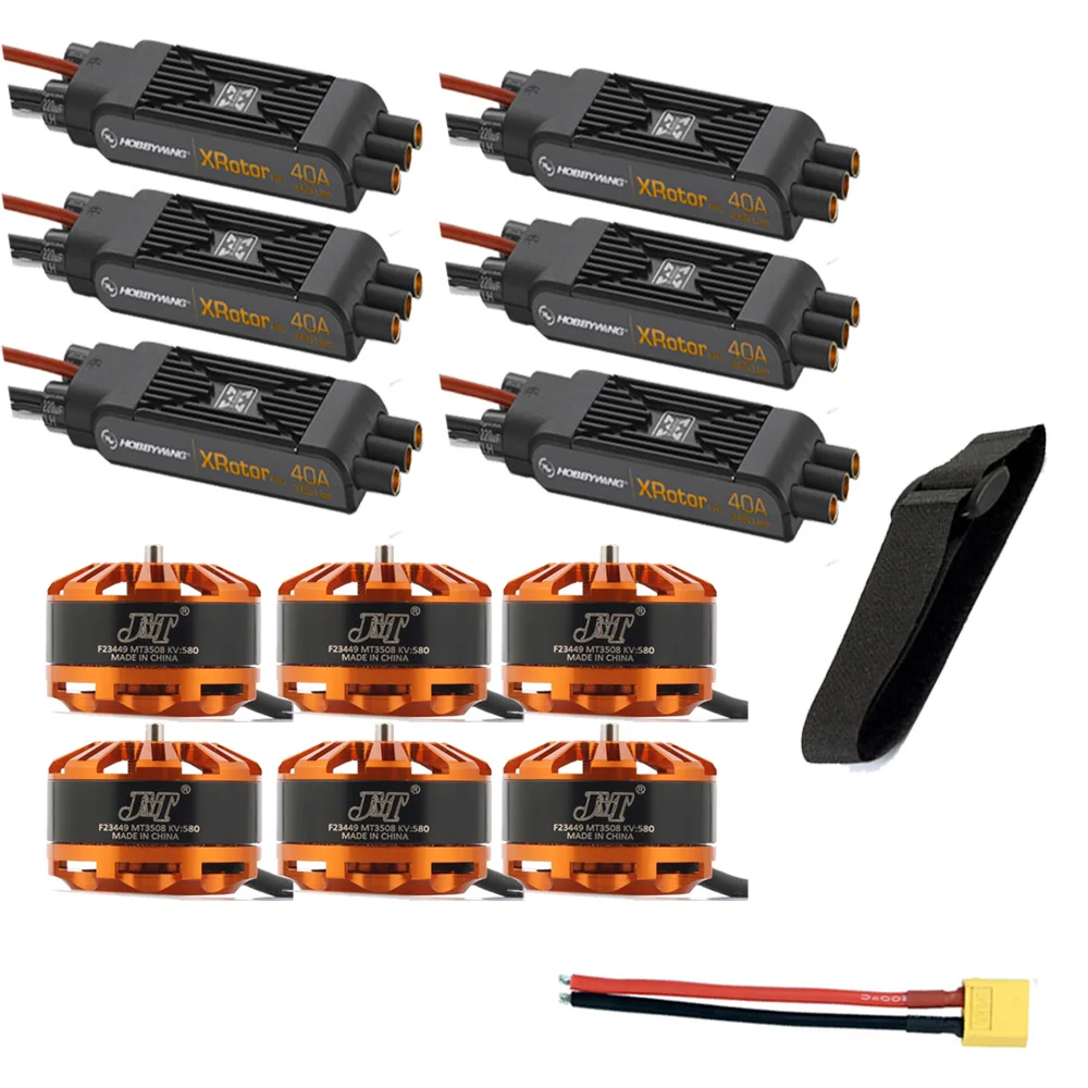 

DIY 6-axis Copter Aircraft Motor Combo 6pcs 3508 580kv Motor + 6pcs Hobbywing XRotor Pro 40A ESC + XT60 Connector+Fastening Tape