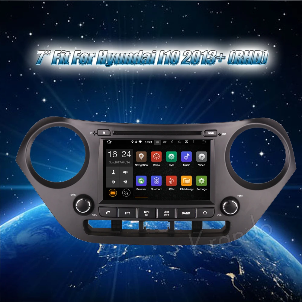 Top Krando 7" Android 8.0 car navigation multimedia system for Hyundai i10 2013+ audio radio gps dvd entertainment playstore DAB+ 1