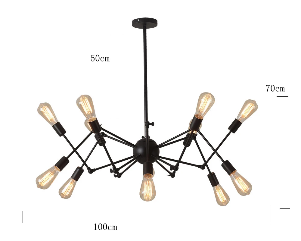 Креативная люстра в скандинавском стиле с изображением паука, винтажный деревенский барный светильник, подвесной светильник для столовой, светильник «sputnik», Домашний Светильник Эдисона, светильники - Цвет абажура: 12 Arms Black