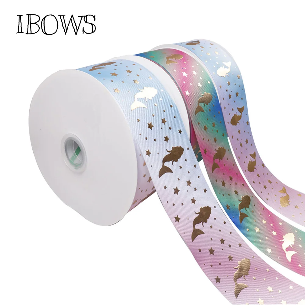 

2Yards 3"(75mm) Rainbow Grosgrian Ribbon Laser Mermaid Printed DIY Hairbows Accessories Decorative Ribbon Wedding Gift Wrap