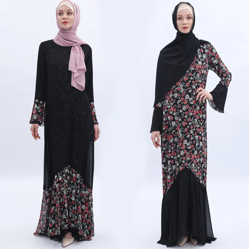 

Elegant Muslim Print Abaya Double Side Full Dress Cardigan Kimono Long Robe Gowns Jubah Middle East Vestidos Eid Ramadan Islamic