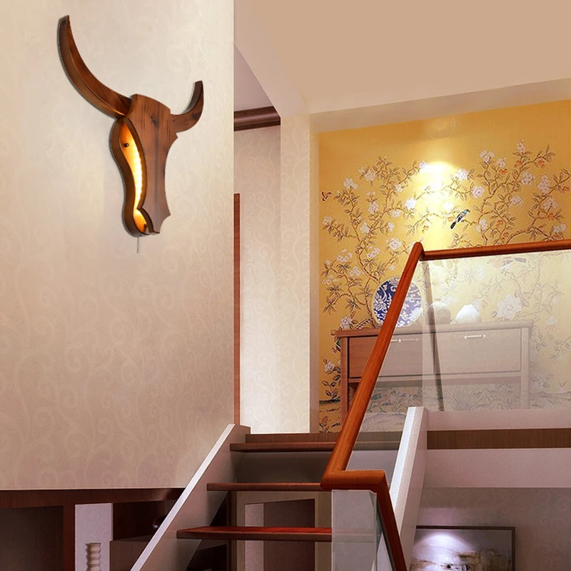  Loft Industrial retro wood cow animal style wall lamps LED sconce wall lights modern for living roo - 32824908051