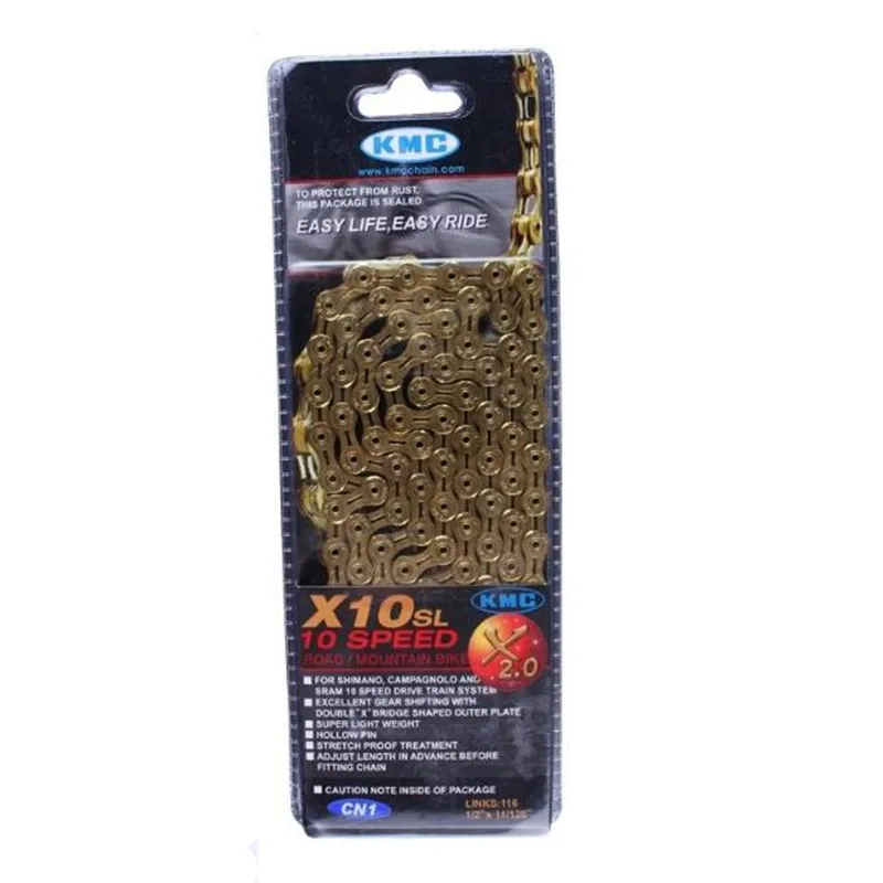 

Super Light KMC X10SL double chain 10 speed MTB road bike bicycle chain gold silver color 116 links box-packed