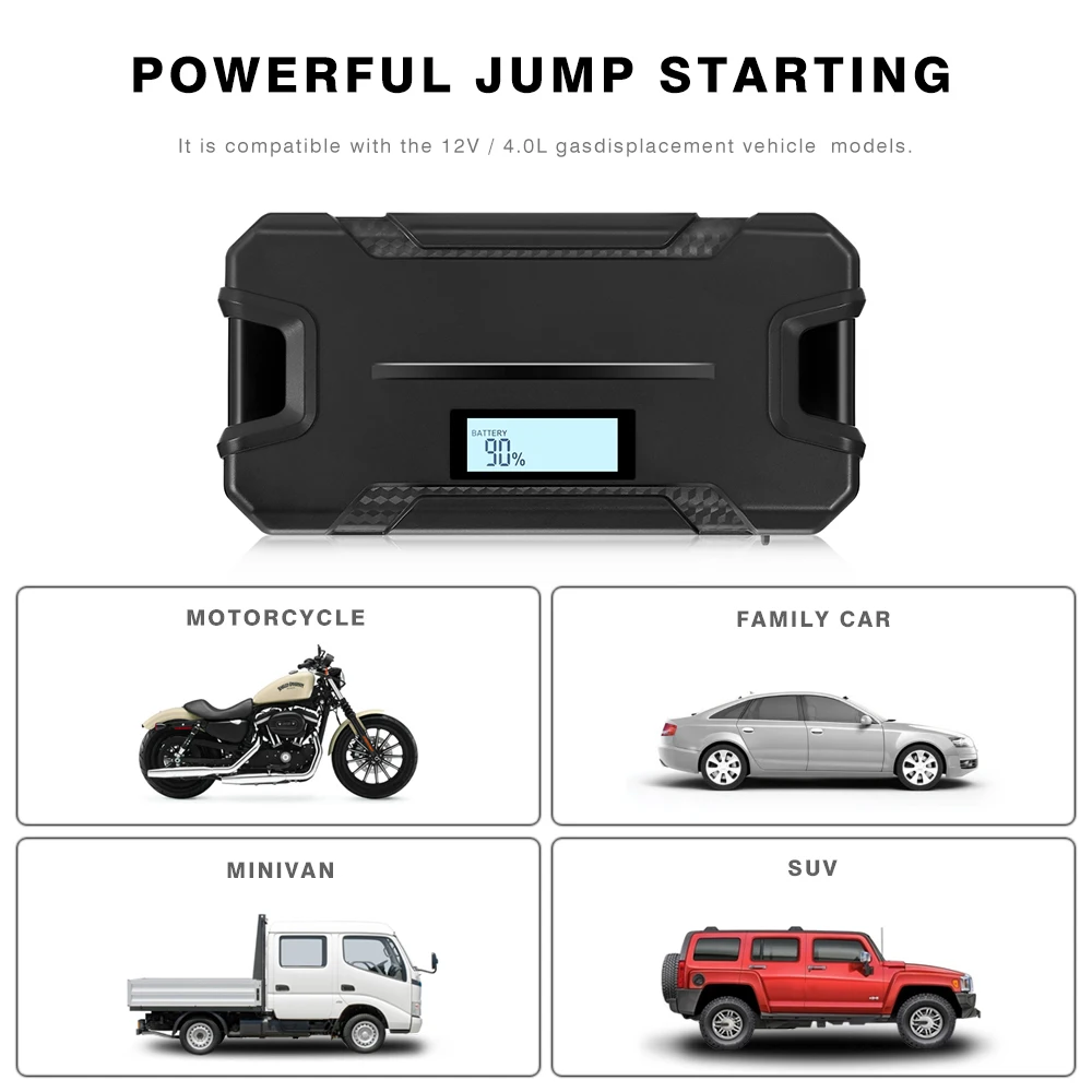 ZEEPIN 12000mAh Car Jump Starter 12V Portable Emergency Power Bank Car Charger For Car Refrigerator Air pump Appliances