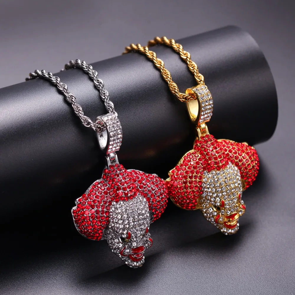 Men Hip Hop Ice Out Bling Clown Pendants Necklaces Fashion popular pendant necklace Hiphop Rapper Jewelry Gifts