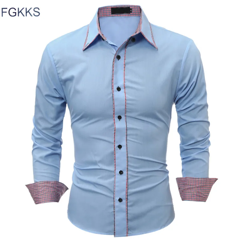 Fgkks 2018 новый бренд Для мужчин рубашка модная классическая рубашка Для мужчин с длинным рукавом Slim Fit Camisa Masculina Повседневное мужская рубашка