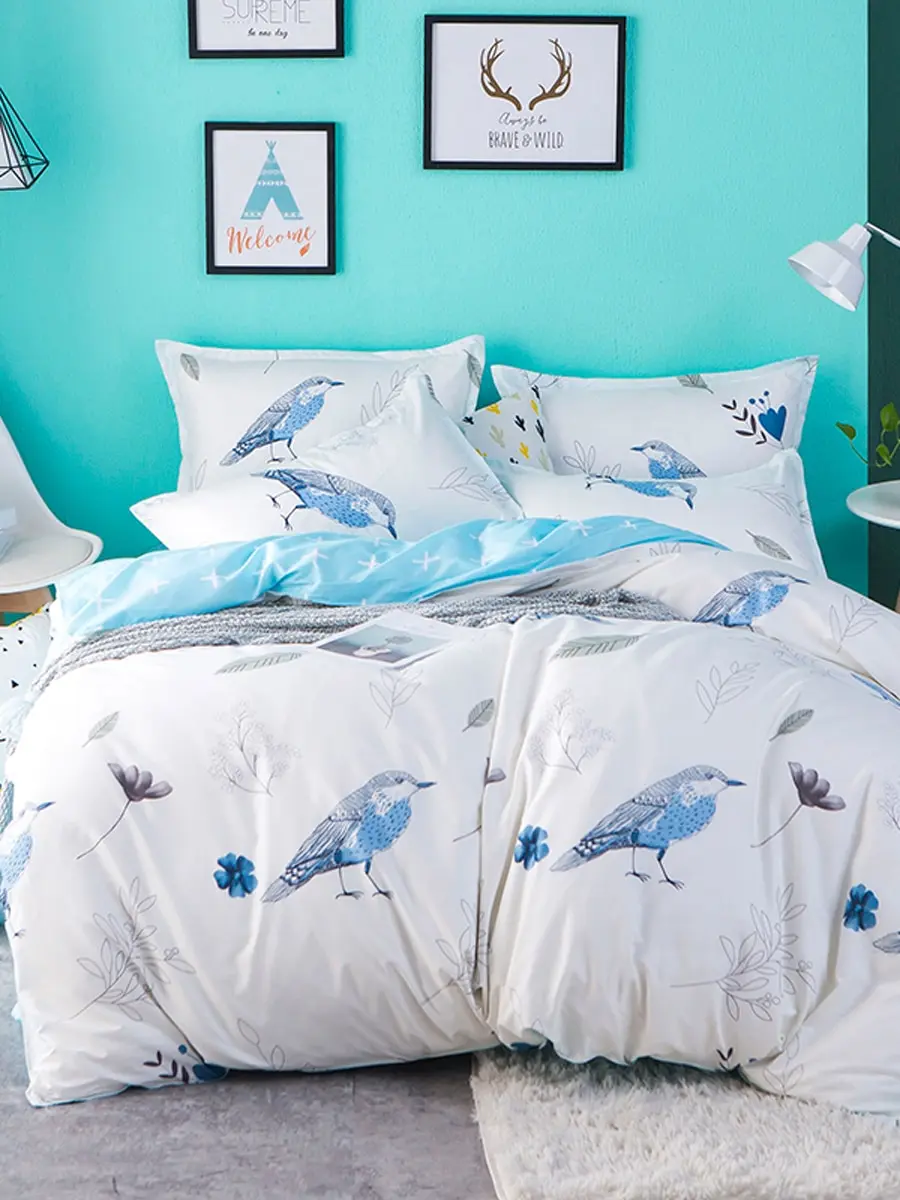 

4 Pcs Bedding Cover Set Double Size Sweet Floral Pattern Cozy Bedsheet Set