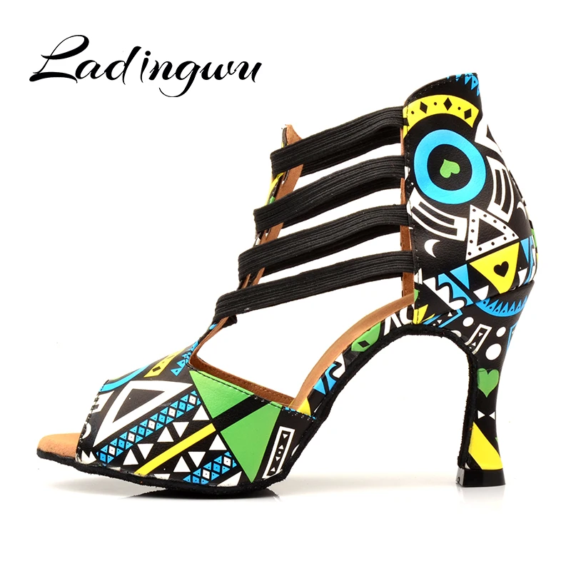  Ladingwu Brand Latin Dance Shoes Ladies Dance Boots Elastic band adjustment Ballroom Dance Shoes Bl