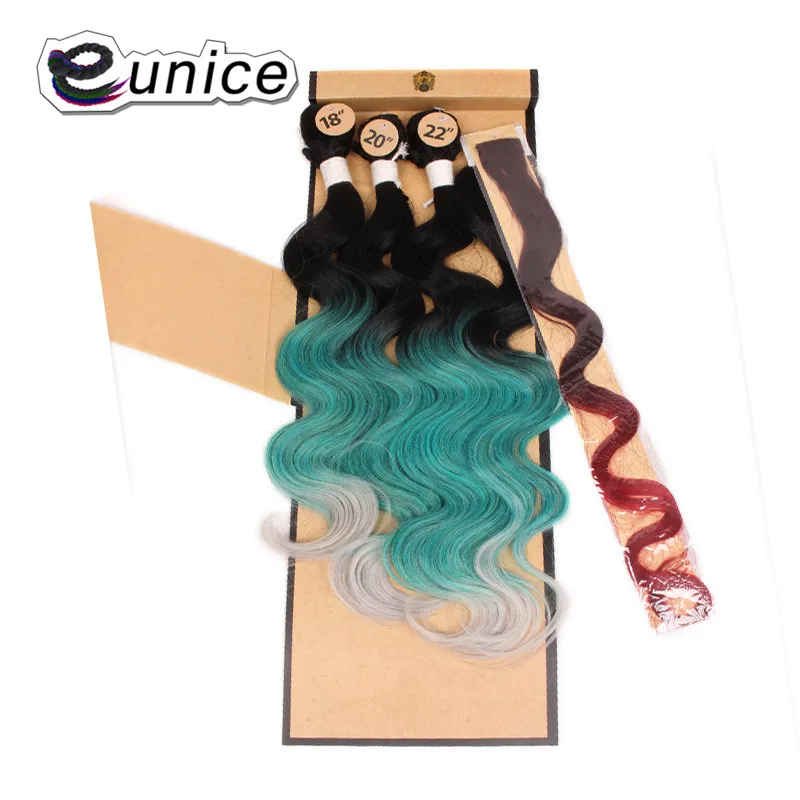 Synthetic Hair Extensions With One Closure Natural Body Wave Weft Hair Weaving Ombre Hair Weave  (54)
