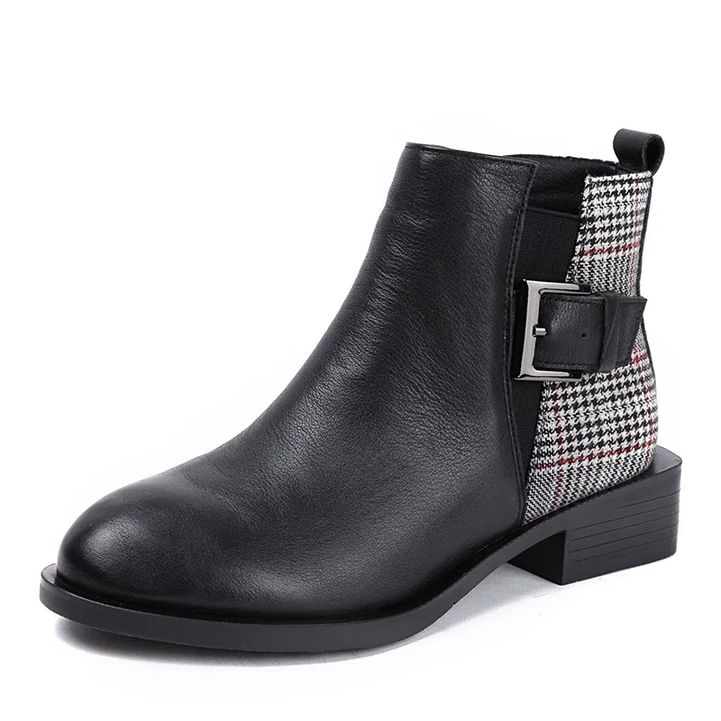 

CHAISHOU Winter Shoes Woman Genuine Leather Boots Low Heel Ankle Boots Platform Flat With Women Boots Plush Winter Boots