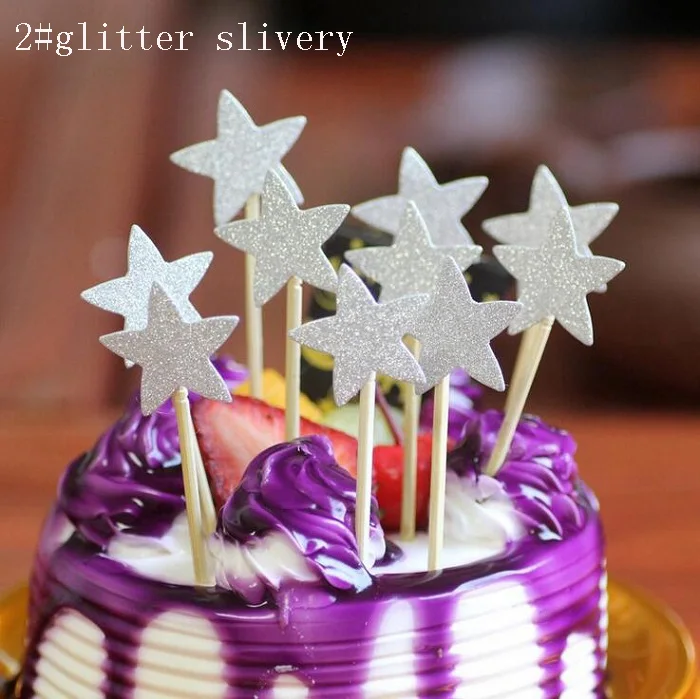 2 glitter slivery Машина для торта в форме звездочек для бумага украшение для кексов для обертка для кексов форма для выпечки Свеча для дня рождения вечерние свадебные для украшения детского душа - Цвет: 2 glitter slivery