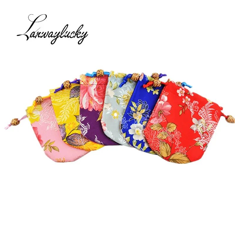 

10x11cm Jewelry Pouches Mini Party Favors Packing Gifts Bags Wedding Christmas Chinese Silk Brocade Drawstring Bag Pouch 10pcs