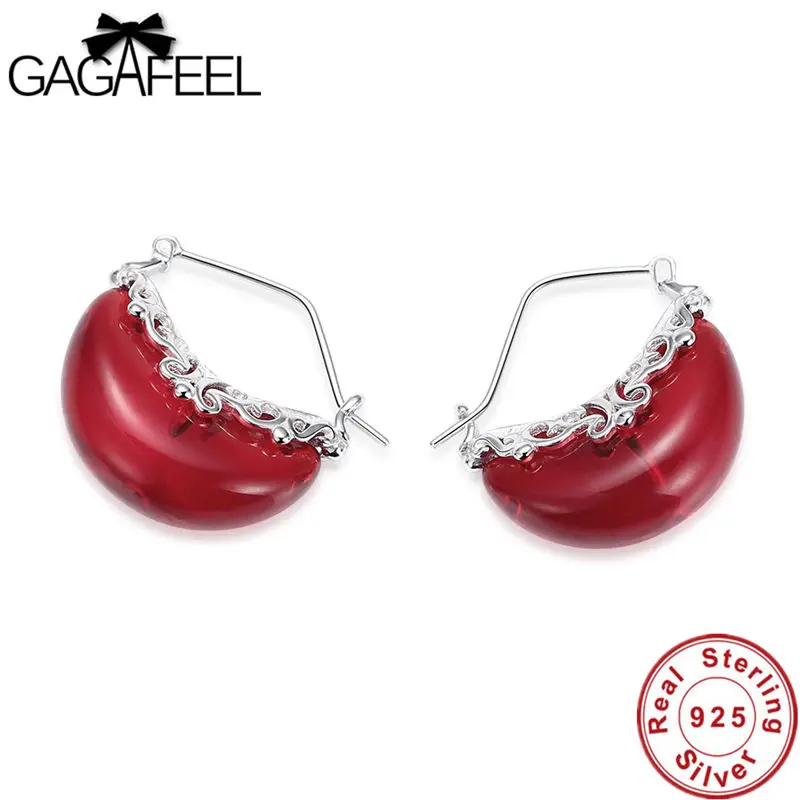 Gagafeel, настоящая 925, серебряная серьга для женщин, трендовая, красный, фиолетовый цвет, форма Луны, Натуральный Полудрагоценный камень, серьги, Шарм