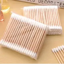 100 шт./упак. Для женщин Красота макияж ватный тампон ватные палочки для макияжа с двойной головкой деревянные палочки Чистка ушей Косметика здравоохранения