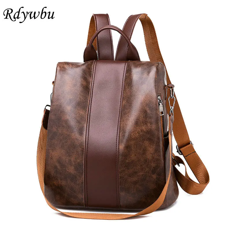 

Rdywbu Multifunction Women Backpack Youth Large Capacity School Bags Girls Vintage Antitheft PU Leather Travel Bag Mochila B677