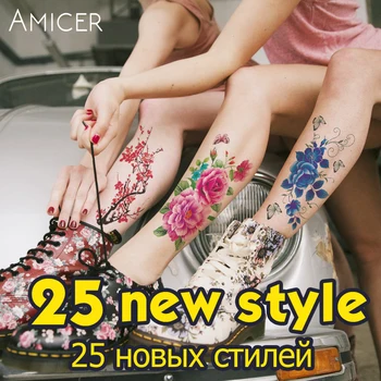 

3D lifelike Cherry blossoms rose big flowers Waterproof Temporary tattoos women flash tattoo arm shoulder tattoo stickers