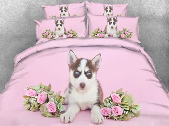 

JF-102 cute girls bedsheets pink roses and dog 3D HD Digital print twin size bedding set super king queen duvet cover linen