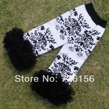 

30pair/lot Black White Baby Leg Warmer Cotton Leg Warmer with Ruffled Lace Flower