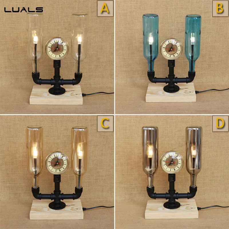 

Loft American Style Retro Table Lamp Creative 4 Colour Glass bottle Deco mesa Desk Lamp For Cafe Bar Desk Light Indoor Lighting