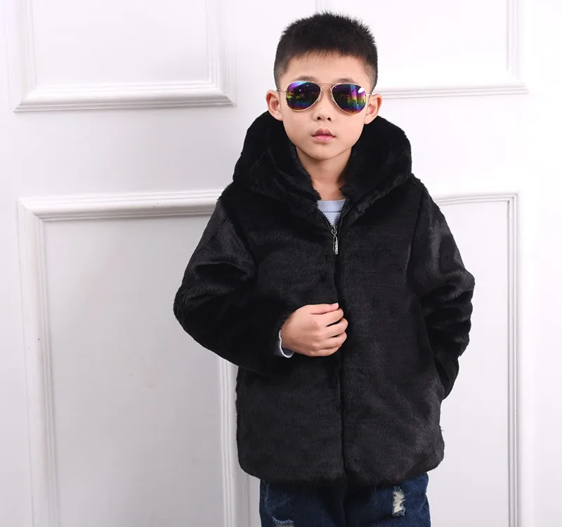 Furry 2018 Winter Warm Thick Faux Fur Coat Teenage Boys Outerwear Kids