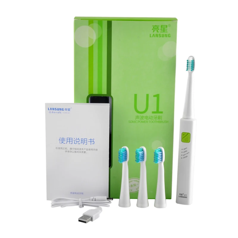 Зубная щетка LANSUNG ультразвуковая с зарядкой по USB 4 сменных насадки|rechargeable tooth
