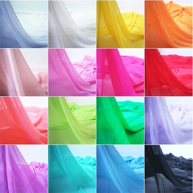 

Super Deal!100% Polyester Chiffon Fabric 18 Colors 10 Meters 1.5m Wide For Silk Dress Skirt Georgette Curtain Silky Soft Fabrics