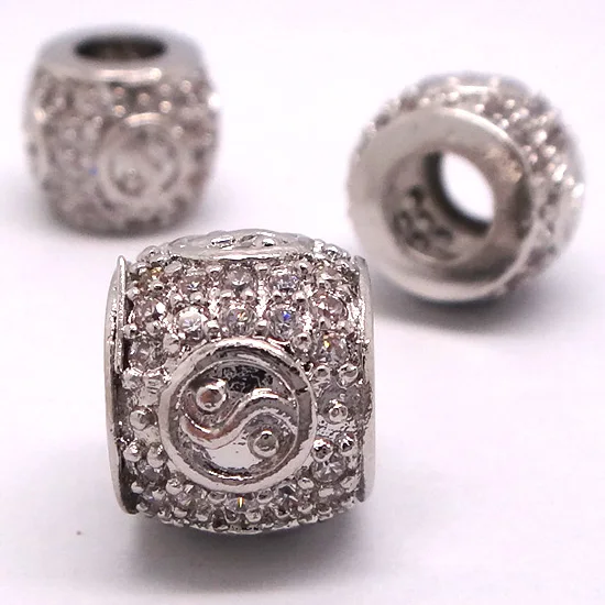 10x12.4mm Rhodium tone plated Brass Micro Pave Zircon CZ Drum Tube Beads Connectors Spacer For DIY Bracelet Making | Украшения и