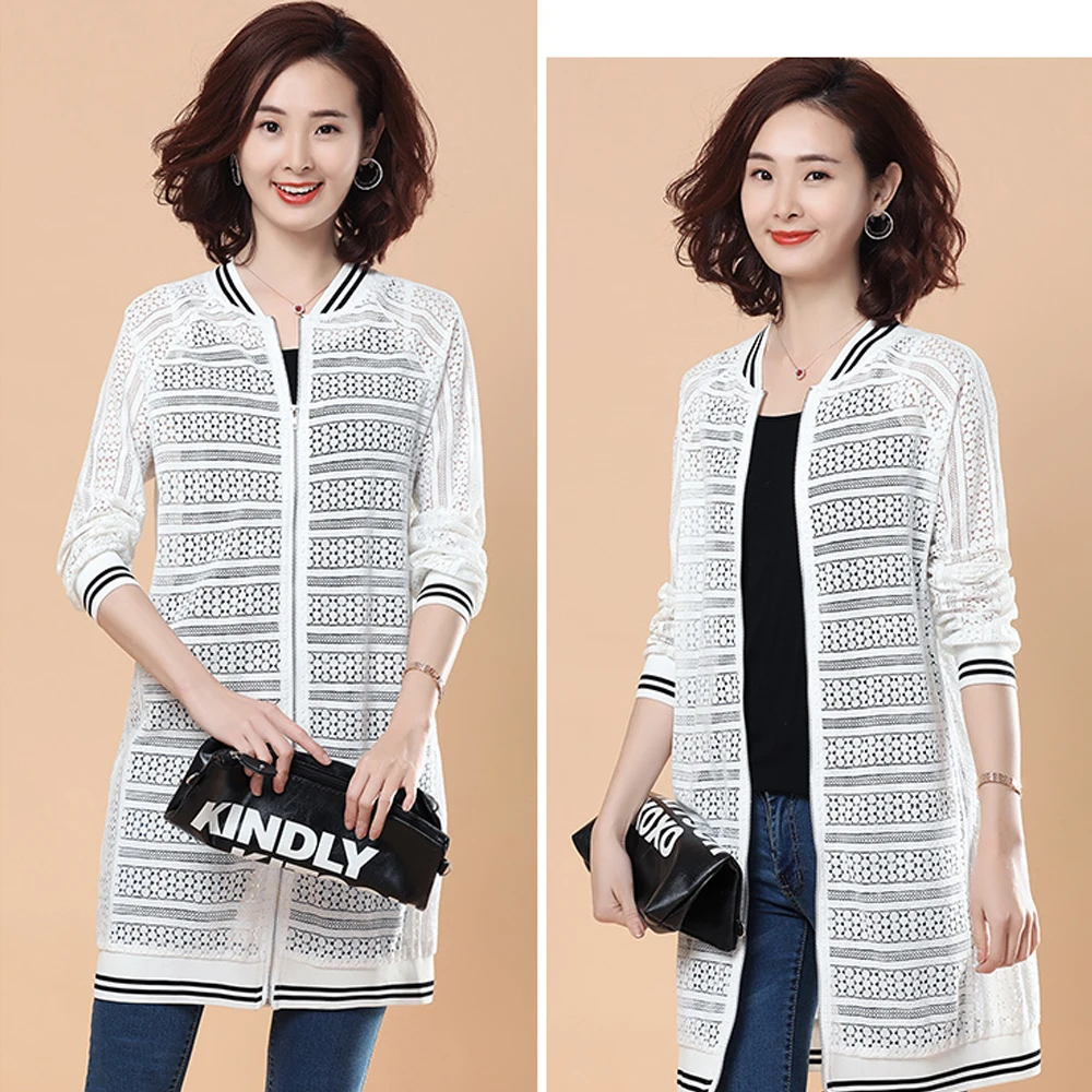 Spring and summer new style temperament Lace hollow long coat womenXL-5XL Large Size Short Baseball coat