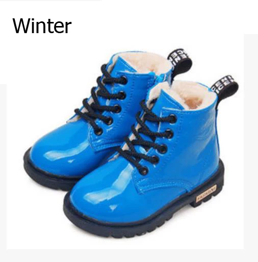 Детские ботинки; обувь на резиновой подошве для мальчиков и девочек; сезон осень-зима; теплые водонепроницаемые ботинки martin из искусственной кожи; детские ботинки; модные кроссовки для девочек - Цвет: blue fur