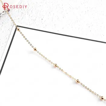 

2PCS(50CM Per Piece)1.5MM Beads 3.5MM 24K Gold Color Brass Station Ball Beads Flat Oval Chains High Quality Necklace Accessories