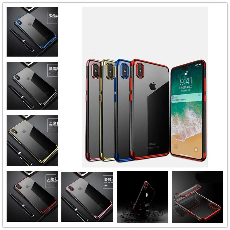 

Luxury TPU phone Case for iphone XS Plating soft Transparent silicone Cover for iphone XR XS Max 5 5S SE 6 6s 7 8 Plus X Case