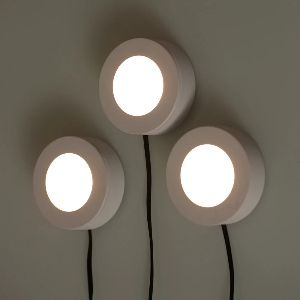 

3-Packed LED Under Cabinet Lamp Puck Light Display Light Warm White for Closet Kitchen Exhibition with Adapter 5W AC100-240V