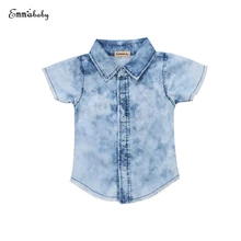 Модные детские джинсовые рубашки для мальчиков и девочек синие детские джинсовые летние топы с длинными рукавами, Детские рубашки для мальчиков и девочек 2-7Y