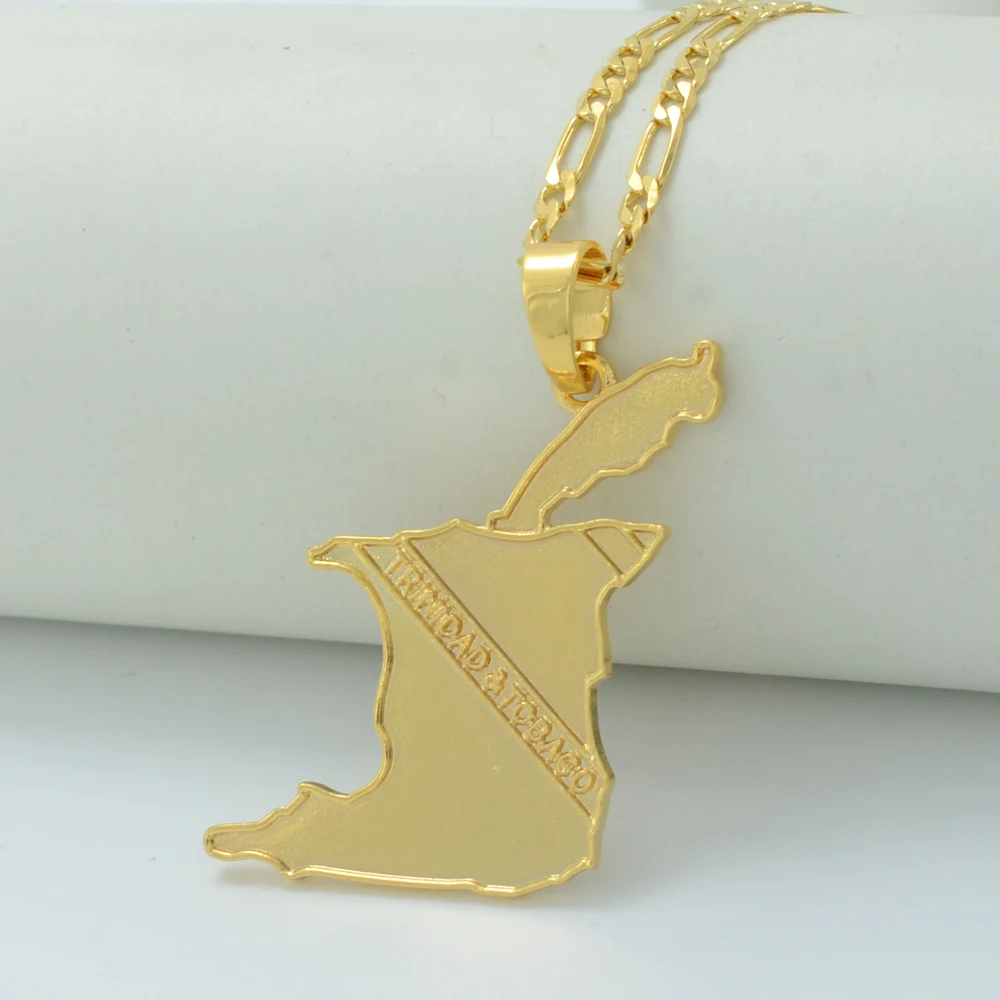 Trinidad and Tobago Map Pendant Necklaces for Women/Men Unisex,24K Yellow Gold Plated Jewelry