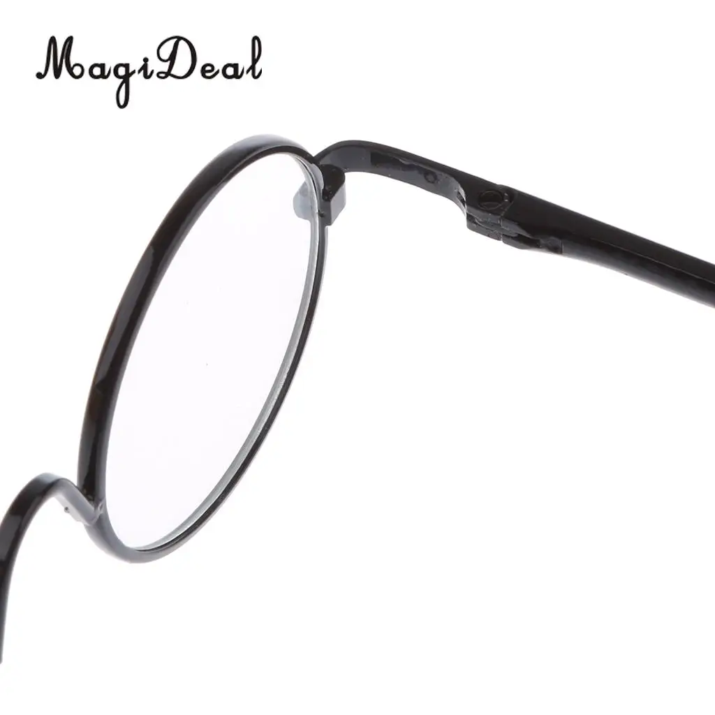 2 Pairs of Retro Hippy Style Round Metal Frame Clear Lens Eye Glasses Eyewear with Silver & Black Frame for Dolls Accessories