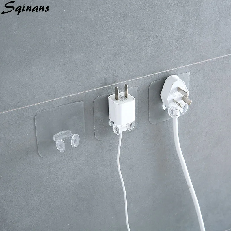 

2pcs/Lot Transparent Plug Holder Sticky Hook Plastic Key Holder Wall Hook Home Decorative Wall Shelf Organizer Storage Rack