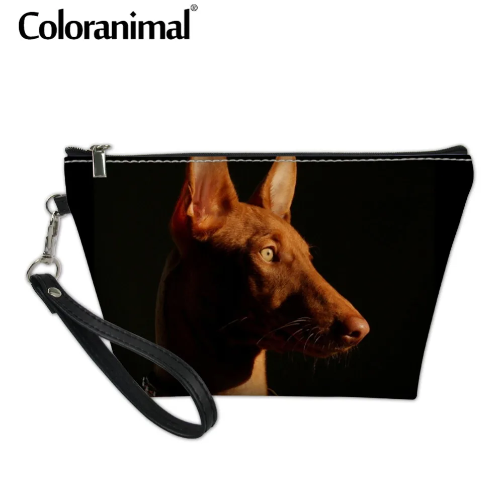

Coloranimal Women Luxury Necessity Wash Pouch Makeup Case Cosmetic Boxes Pharaoh Hound Pet Dog Print Leather Toiletry Kit Bags